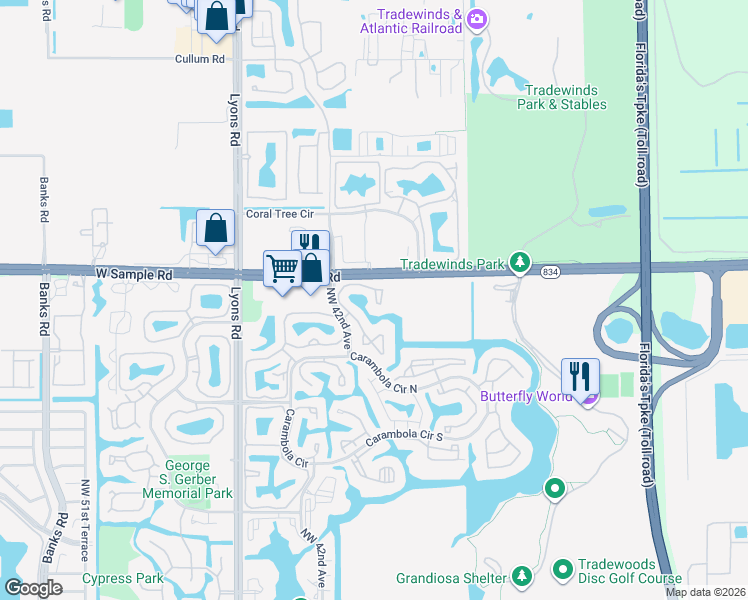 map of restaurants, bars, coffee shops, grocery stores, and more near 15 Northwest 35th Street in Coconut Creek