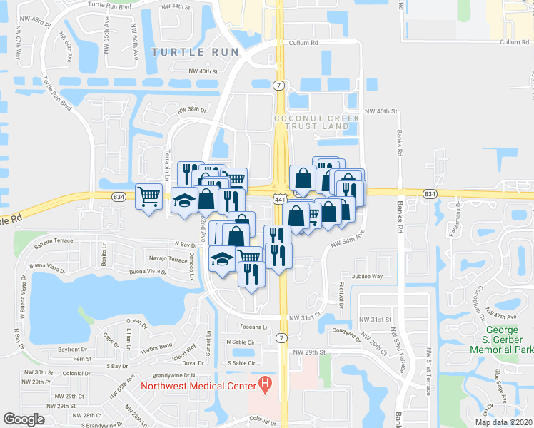 map of restaurants, bars, coffee shops, grocery stores, and more near 5820 West Sample Road in Pompano Beach