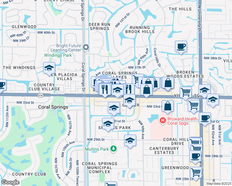 map of restaurants, bars, coffee shops, grocery stores, and more near 10176 West Sample Road in Coral Springs