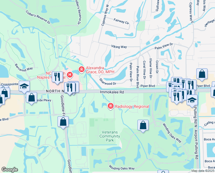 map of restaurants, bars, coffee shops, grocery stores, and more near in North Naples