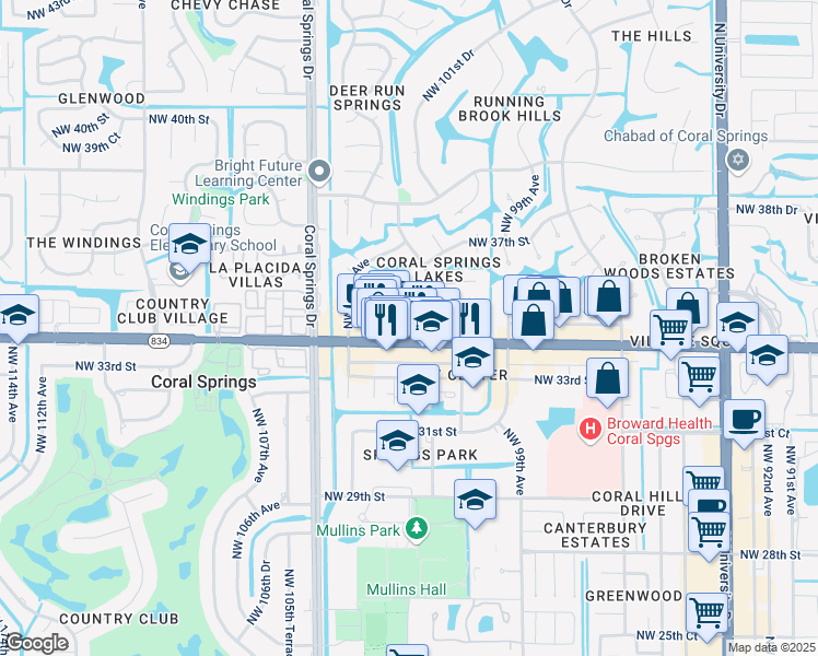 map of restaurants, bars, coffee shops, grocery stores, and more near 10211 West Sample Road in Coral Springs