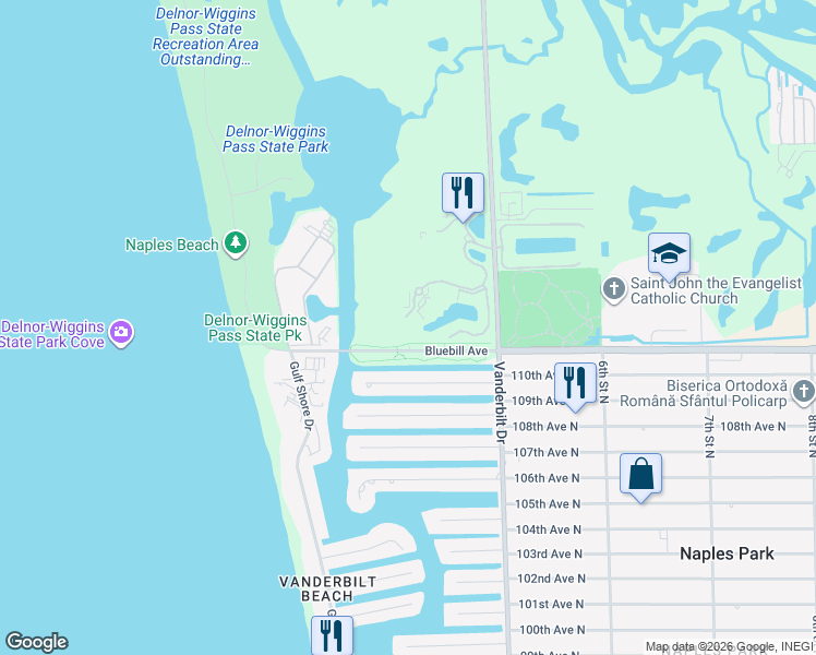 map of restaurants, bars, coffee shops, grocery stores, and more near 310 Dunes Boulevard in Naples