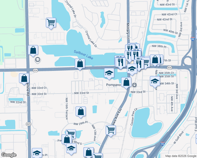 map of restaurants, bars, coffee shops, grocery stores, and more near 3370 Beau Rivage Drive in Pompano Beach