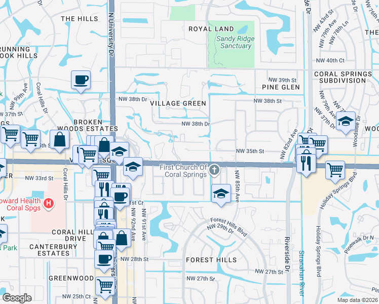 map of restaurants, bars, coffee shops, grocery stores, and more near 8803 West Sample Road in Coral Springs