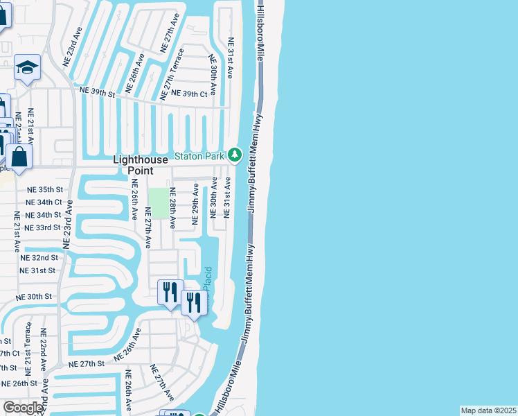 map of restaurants, bars, coffee shops, grocery stores, and more near 999 Hillsboro Mile in Hillsboro Beach