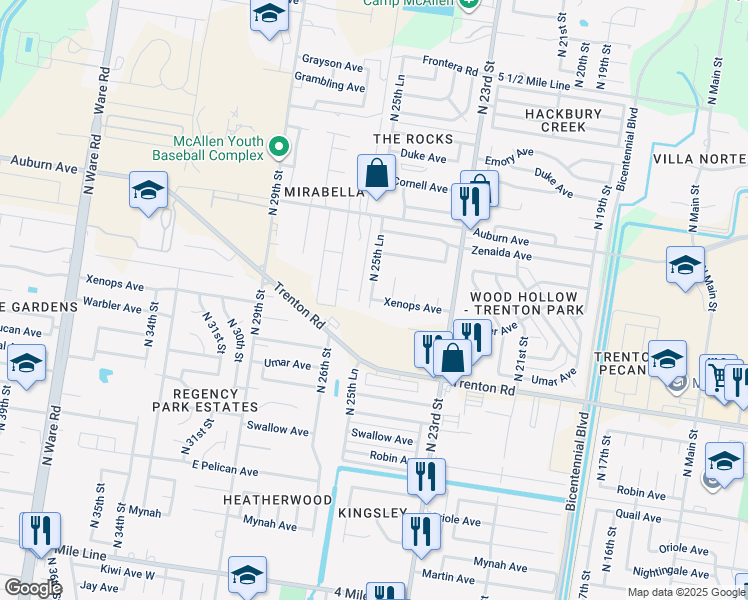map of restaurants, bars, coffee shops, grocery stores, and more near 7608 North 26th Street in McAllen