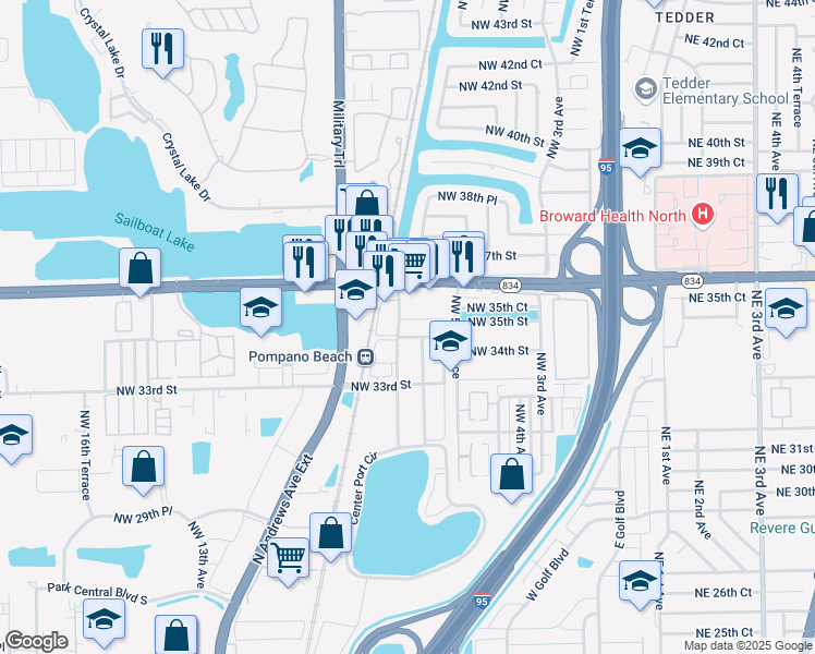 map of restaurants, bars, coffee shops, grocery stores, and more near 3550 Northwest 8th Avenue in Pompano Beach