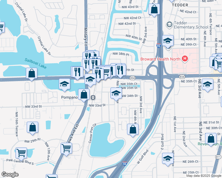 map of restaurants, bars, coffee shops, grocery stores, and more near 3550 Northwest 8th Avenue in Pompano Beach