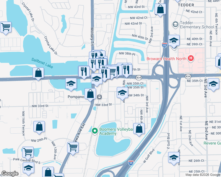 map of restaurants, bars, coffee shops, grocery stores, and more near 3550 Northwest 8th Avenue in Pompano Beach