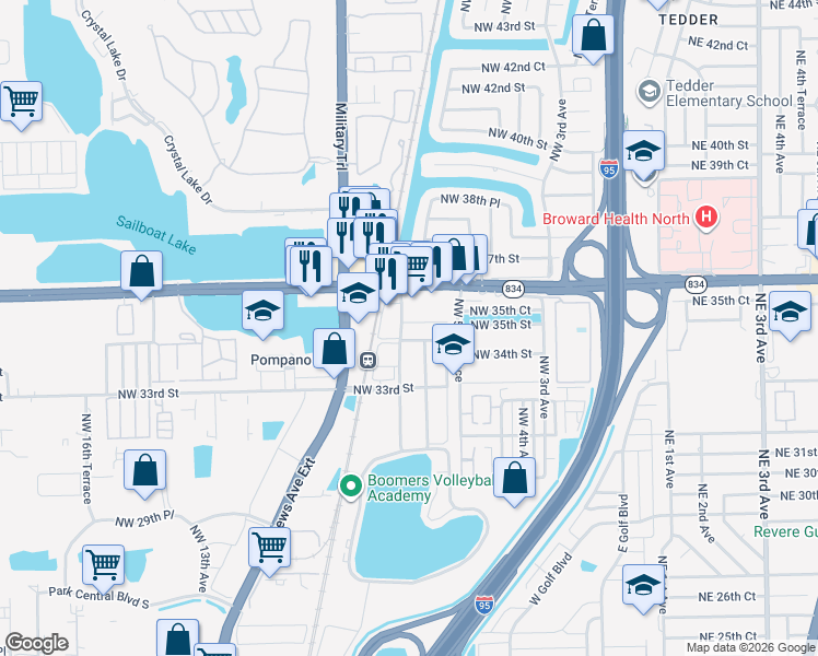 map of restaurants, bars, coffee shops, grocery stores, and more near 3550 Northwest 8th Avenue in Pompano Beach
