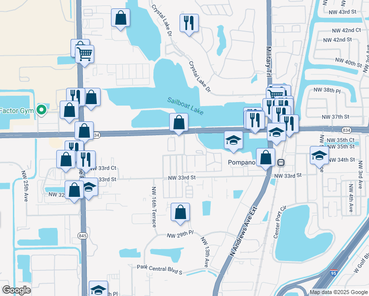 map of restaurants, bars, coffee shops, grocery stores, and more near 3541 Northwest 14th Avenue in Pompano Beach