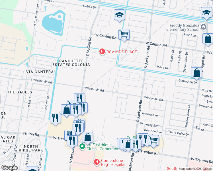 map of restaurants, bars, coffee shops, grocery stores, and more near 2413 West Wisconsin Road in Edinburg