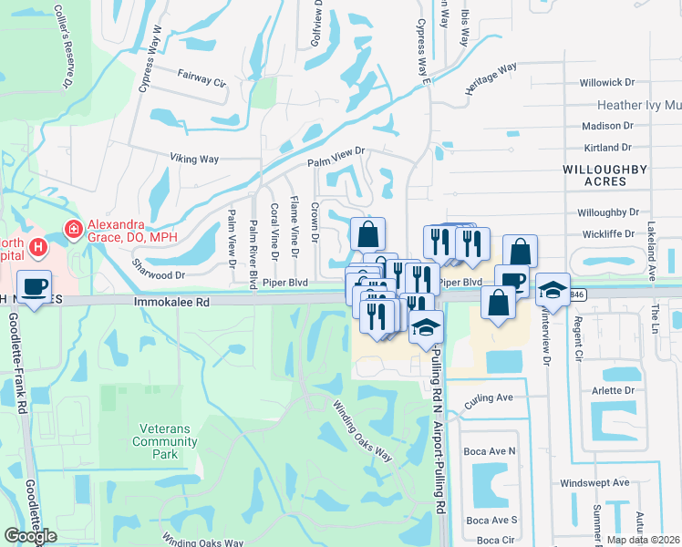 map of restaurants, bars, coffee shops, grocery stores, and more near 1201 Wading Bird Circle in Naples