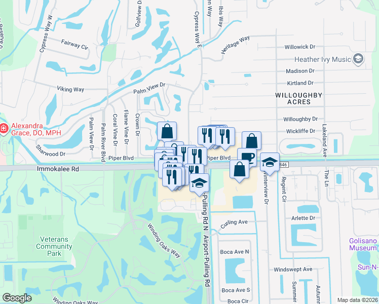 map of restaurants, bars, coffee shops, grocery stores, and more near 101 Cypress Way East in Naples