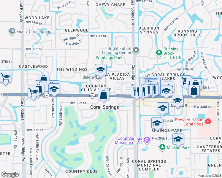 map of restaurants, bars, coffee shops, grocery stores, and more near 10777 West Sample Road in Coral Springs