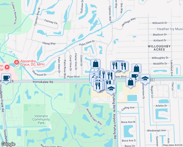 map of restaurants, bars, coffee shops, grocery stores, and more near 1201 Wading Bird Circle in Naples