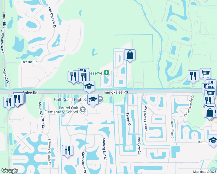 map of restaurants, bars, coffee shops, grocery stores, and more near 7925 Preserve Circle in Naples