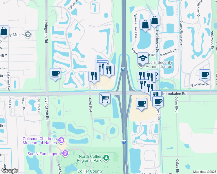 map of restaurants, bars, coffee shops, grocery stores, and more near 5636 Tavilla Circle in Naples