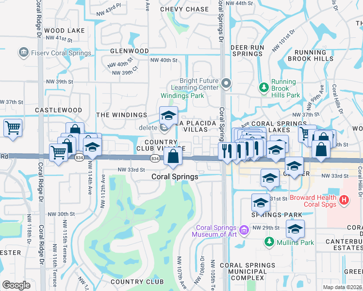 map of restaurants, bars, coffee shops, grocery stores, and more near 10777 West Sample Road in Coral Springs