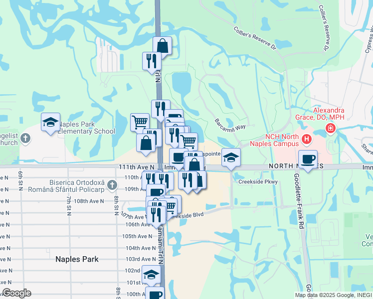 map of restaurants, bars, coffee shops, grocery stores, and more near 1001 Crosspointe Drive in Naples