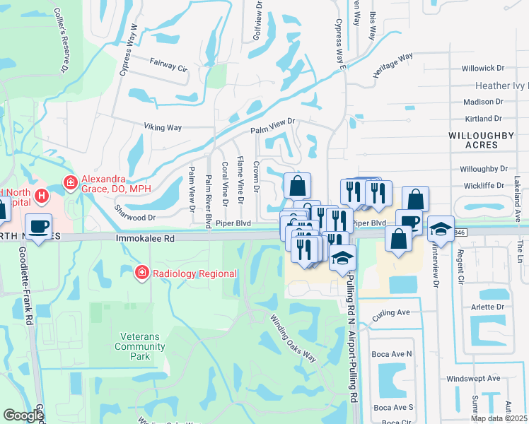 map of restaurants, bars, coffee shops, grocery stores, and more near 117 Crown Drive in Naples