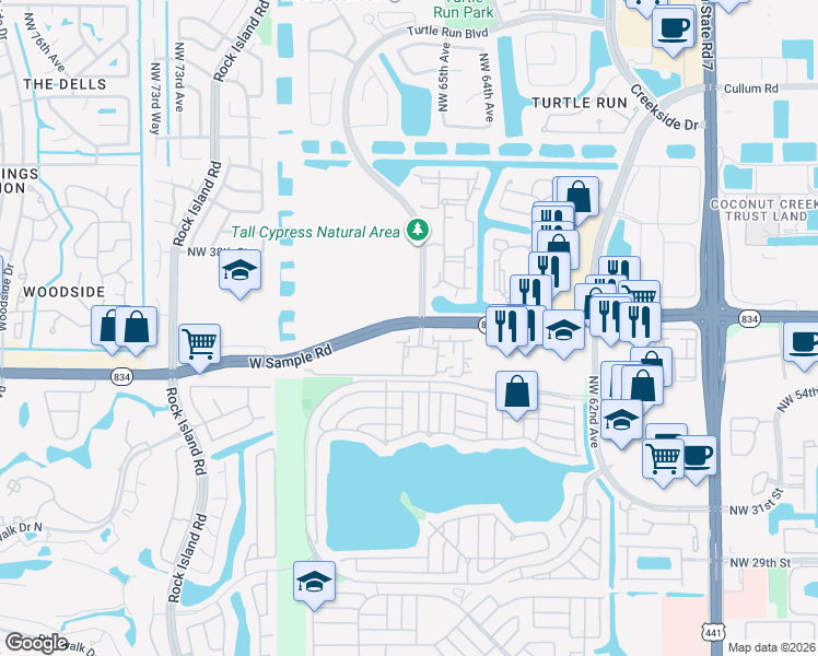 map of restaurants, bars, coffee shops, grocery stores, and more near in Coral Springs