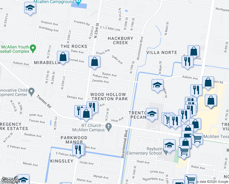 map of restaurants, bars, coffee shops, grocery stores, and more near 1941 Yellowhammer Avenue in McAllen