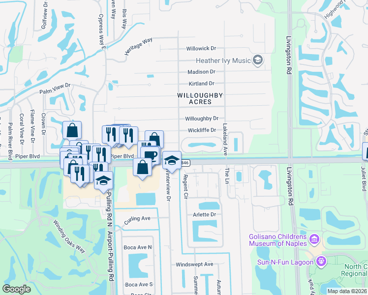 map of restaurants, bars, coffee shops, grocery stores, and more near 900 Diamond Circle in Naples