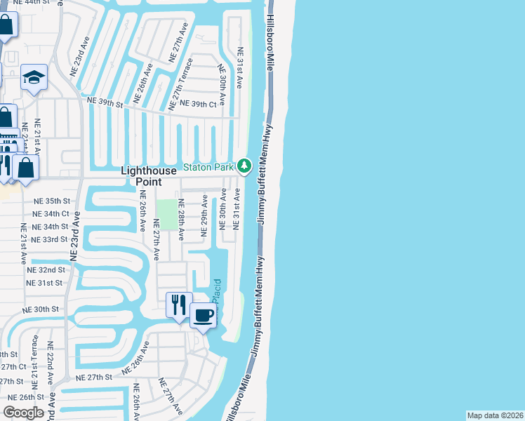 map of restaurants, bars, coffee shops, grocery stores, and more near 1003 Florida A1A in Hillsboro Beach