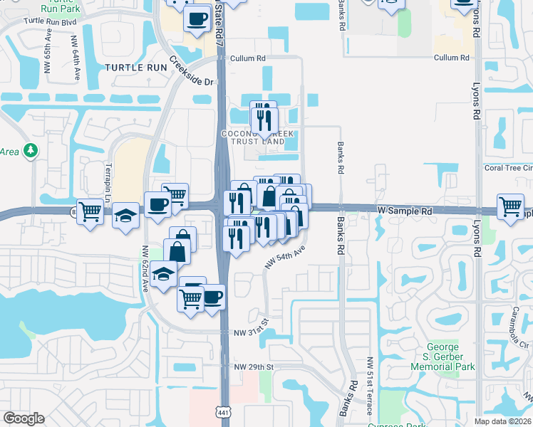 map of restaurants, bars, coffee shops, grocery stores, and more near 5516 W Sample Rd in Margate
