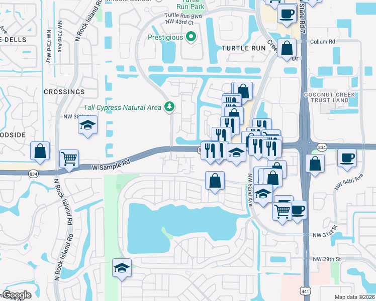 map of restaurants, bars, coffee shops, grocery stores, and more near in Coral Springs