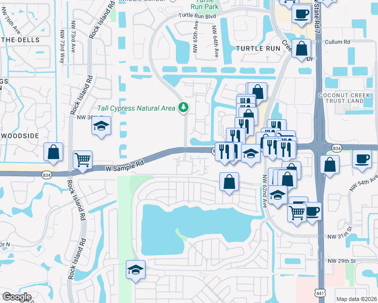 map of restaurants, bars, coffee shops, grocery stores, and more near in Coral Springs