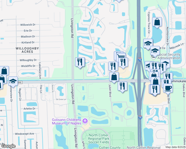 map of restaurants, bars, coffee shops, grocery stores, and more near 4970 Deerfield Way in Naples
