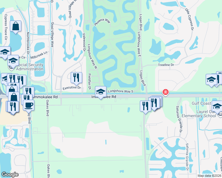 map of restaurants, bars, coffee shops, grocery stores, and more near 4260 Longshore Way South in Naples