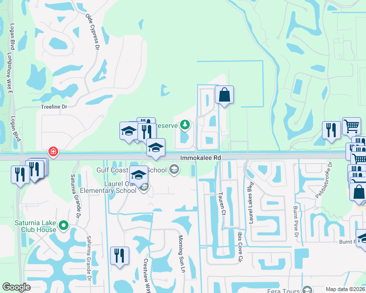 map of restaurants, bars, coffee shops, grocery stores, and more near 7925 Preserve Circle in Naples