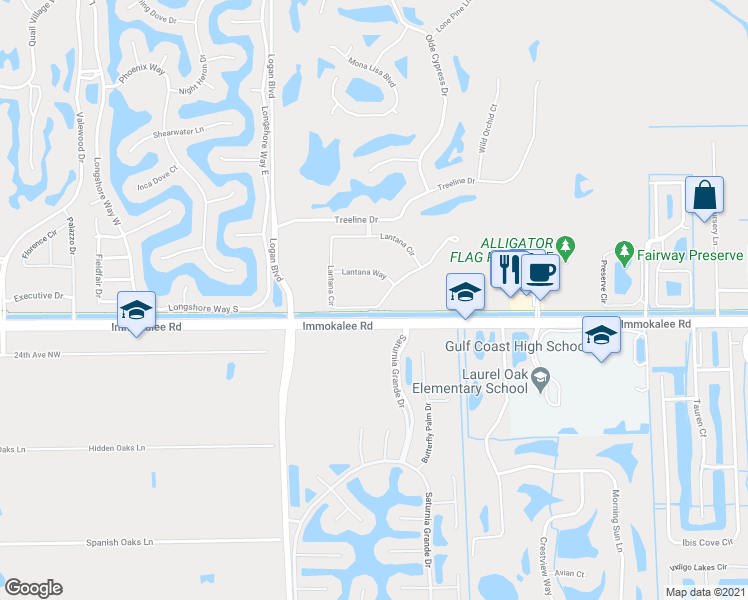 map of restaurants, bars, coffee shops, grocery stores, and more near 7450 Lantana Circle in Naples