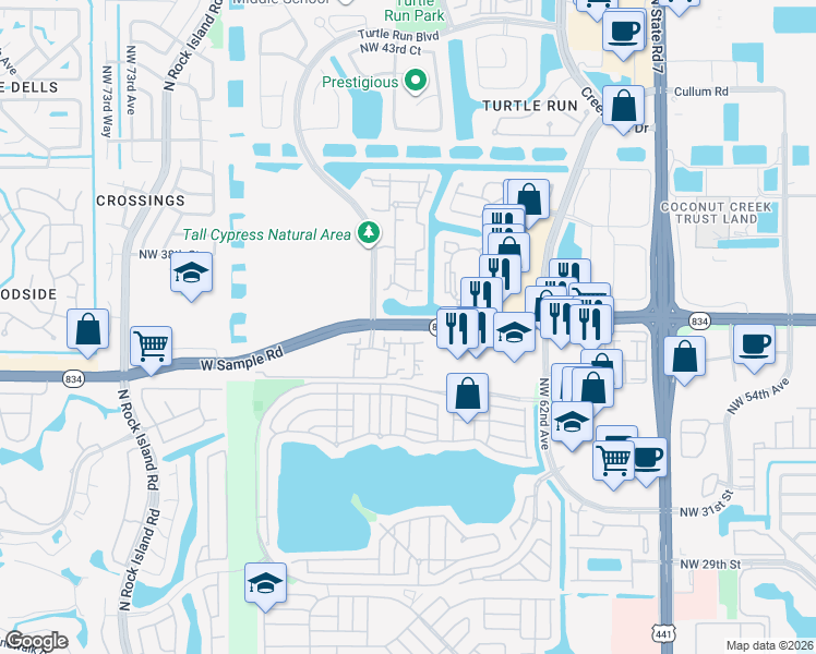 map of restaurants, bars, coffee shops, grocery stores, and more near in Coral Springs