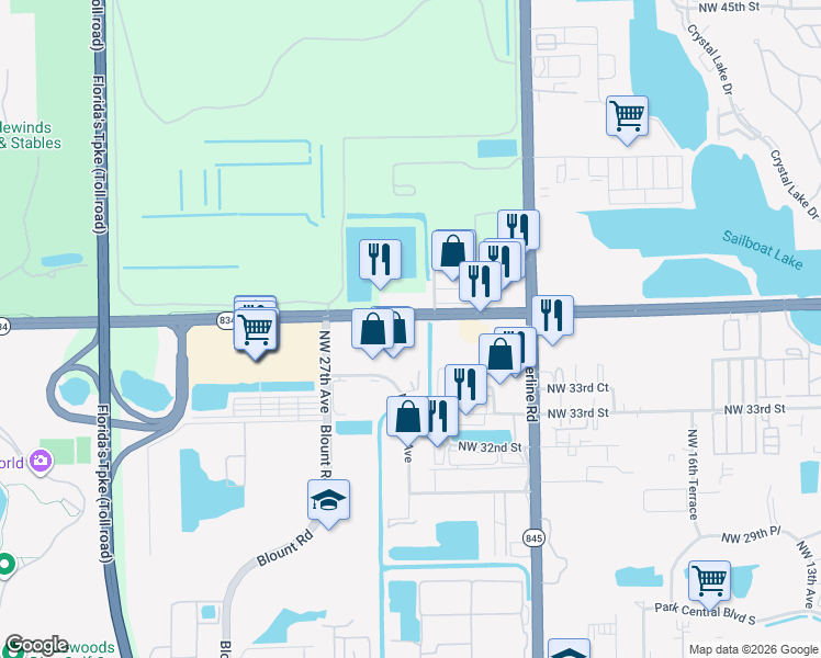 map of restaurants, bars, coffee shops, grocery stores, and more near 2400 Florida 834 in Pompano Beach