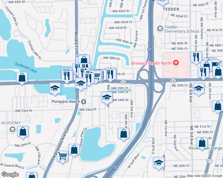 map of restaurants, bars, coffee shops, grocery stores, and more near 3551 Northwest 5th Terrace in Pompano Beach
