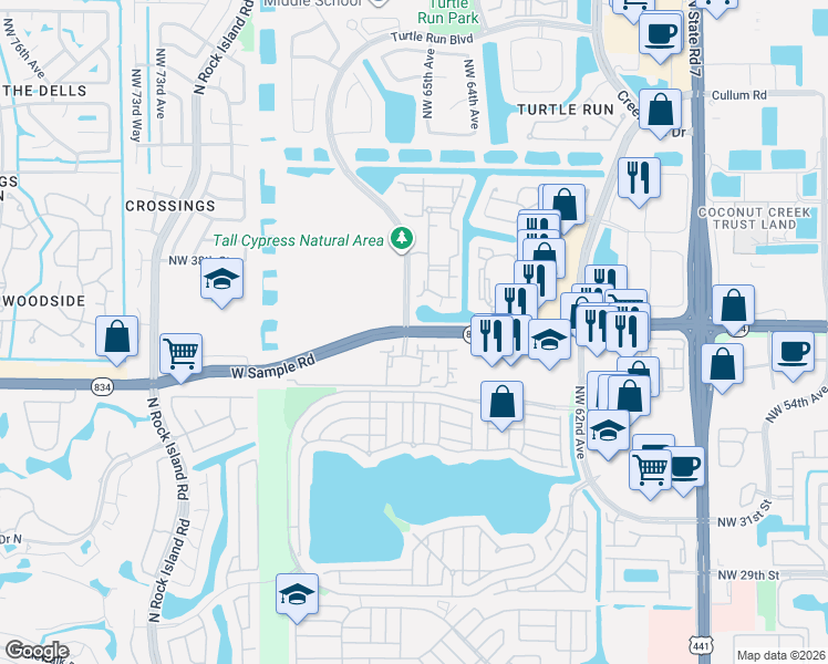 map of restaurants, bars, coffee shops, grocery stores, and more near in Coral Springs