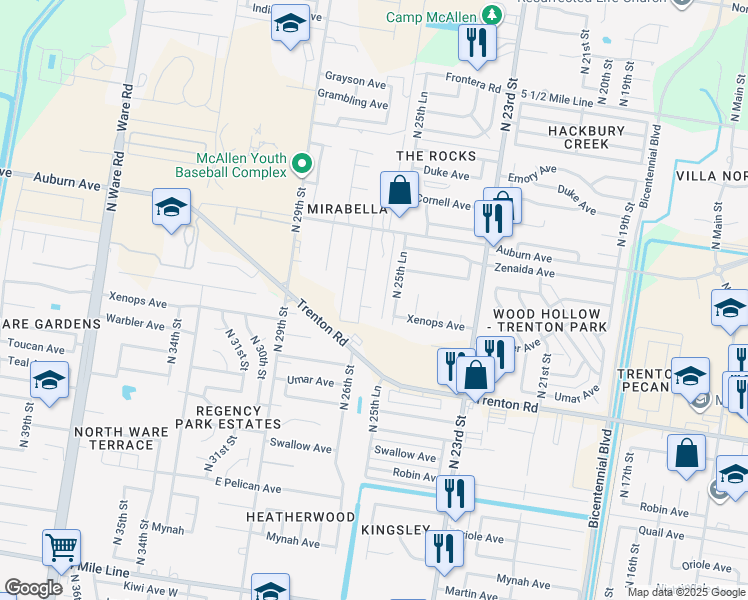 map of restaurants, bars, coffee shops, grocery stores, and more near 7608 North 26th Street in McAllen
