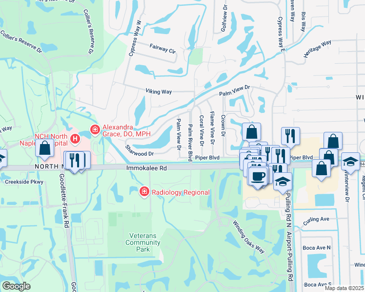 map of restaurants, bars, coffee shops, grocery stores, and more near 103 Sharwood Drive in Naples