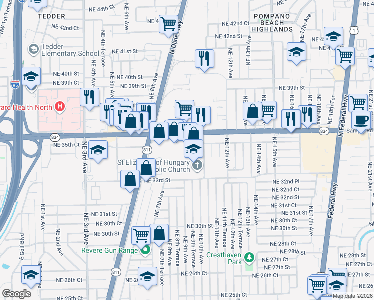 map of restaurants, bars, coffee shops, grocery stores, and more near 1010 East Sample Road in Pompano Beach