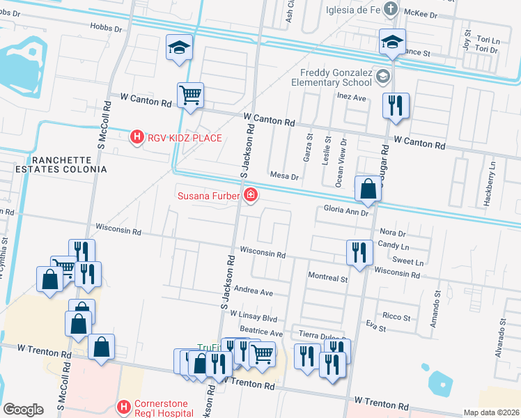 map of restaurants, bars, coffee shops, grocery stores, and more near 3205 Pelican Lake Avenue in Edinburg