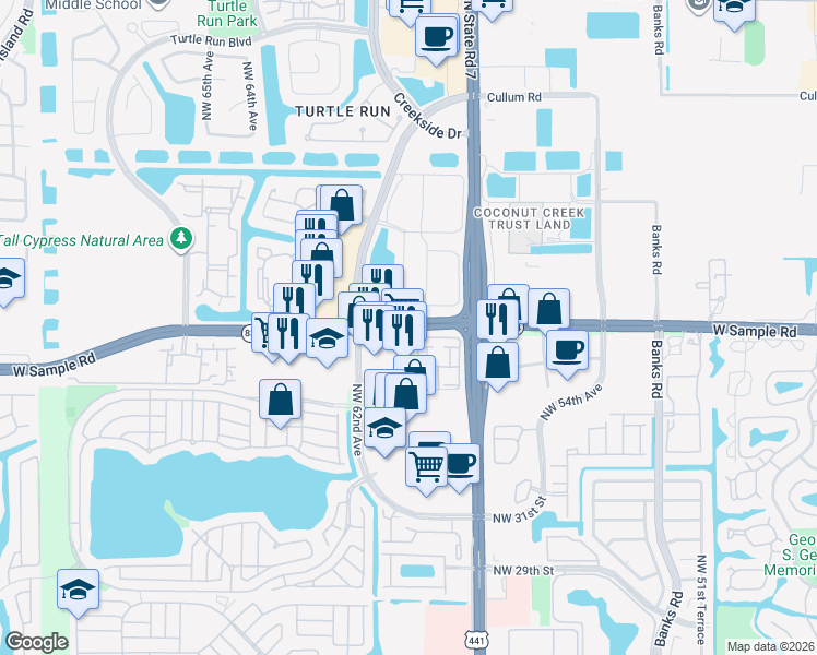 map of restaurants, bars, coffee shops, grocery stores, and more near 5820 W Sample Rd in Pompano Beach