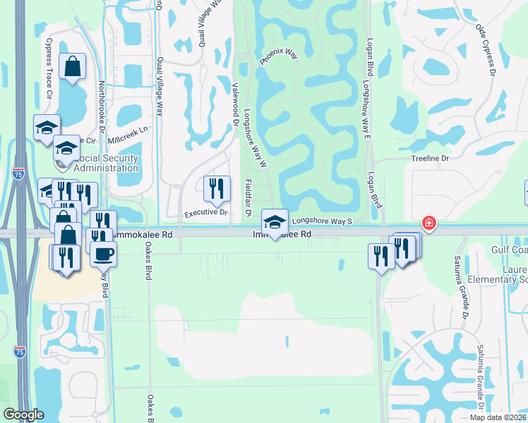 map of restaurants, bars, coffee shops, grocery stores, and more near 10720 Fieldfair Drive in Naples
