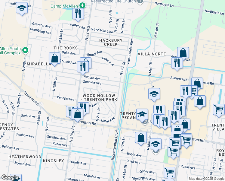 map of restaurants, bars, coffee shops, grocery stores, and more near 1916 Yellowhammer Avenue in McAllen