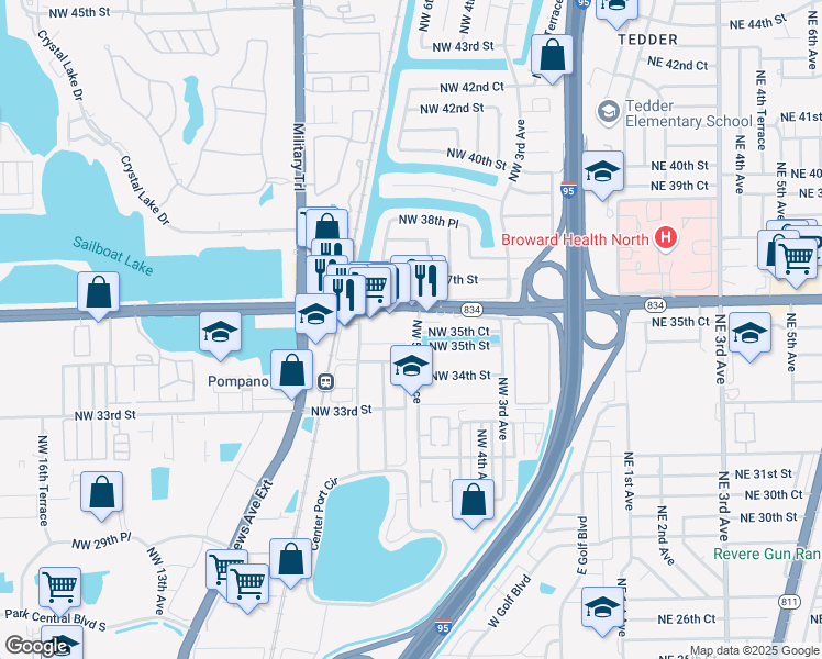 map of restaurants, bars, coffee shops, grocery stores, and more near 3551 Northwest 5th Terrace in Pompano Beach