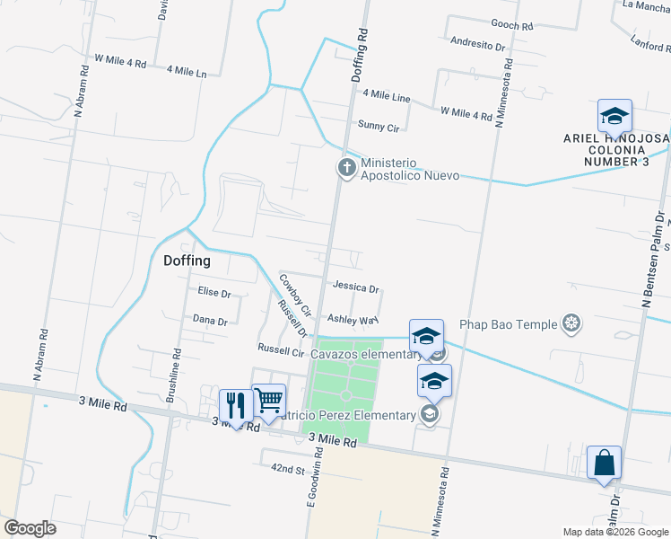 map of restaurants, bars, coffee shops, grocery stores, and more near 4712 North Doffing Road in Mission