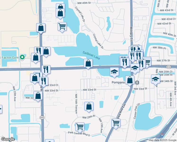 map of restaurants, bars, coffee shops, grocery stores, and more near 3541 Northwest 14th Avenue in Pompano Beach